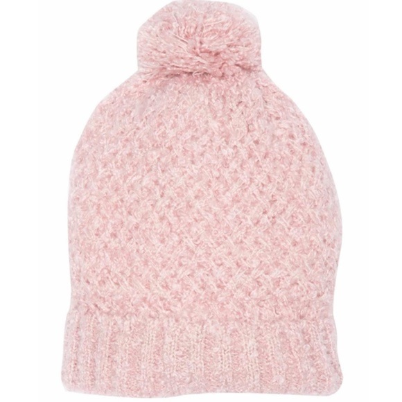 SALE! MELROSE AND MARKET Pink Fuzzy Sherpa Lined Crocheted Knitted Toboggan NEW - Picture 1 of 3